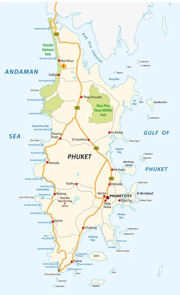 Mapa Detallado Phuket Road Vector Playa — Archivo Imágenes Vectoriales