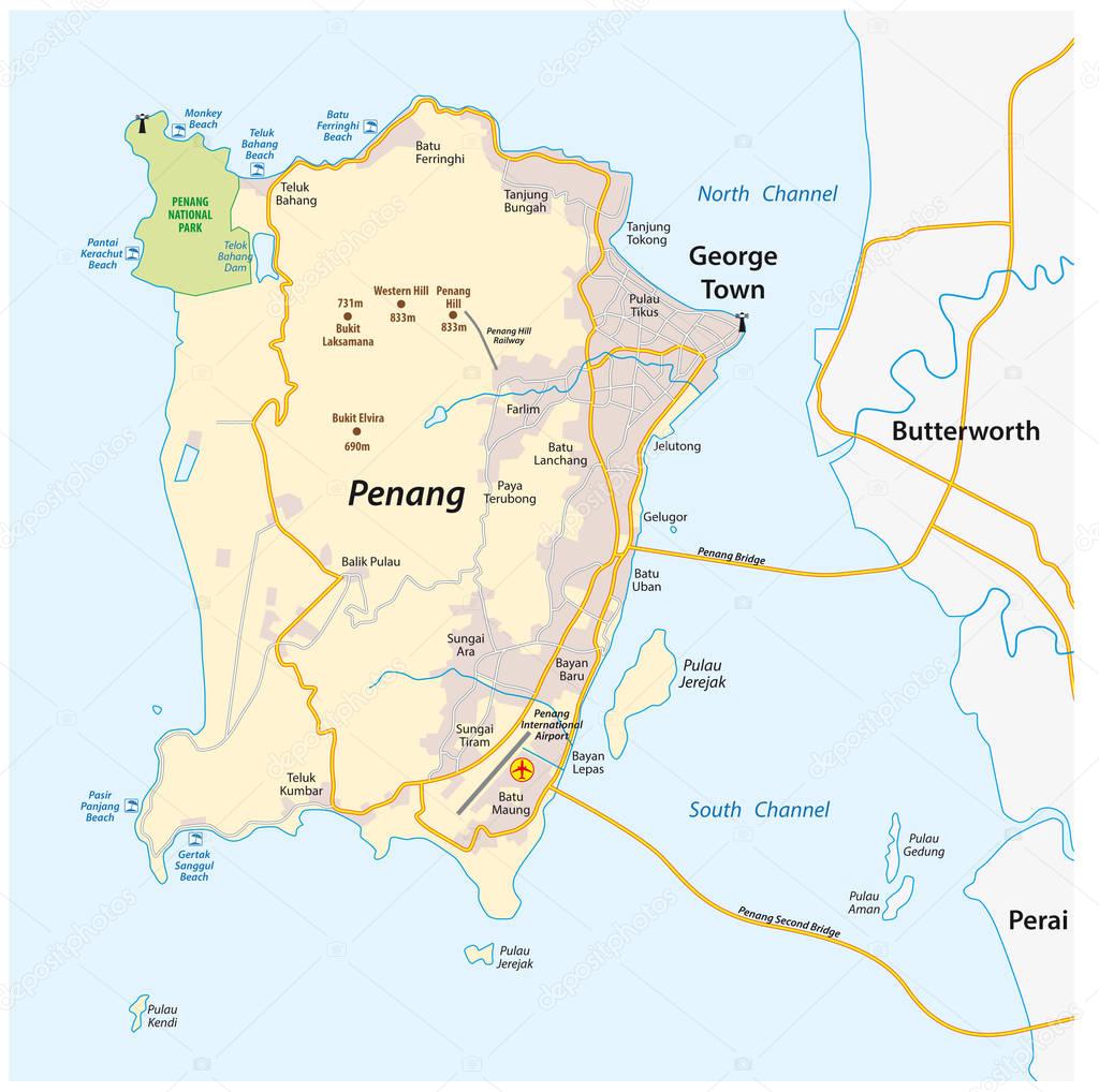 vector map of malay island city penang