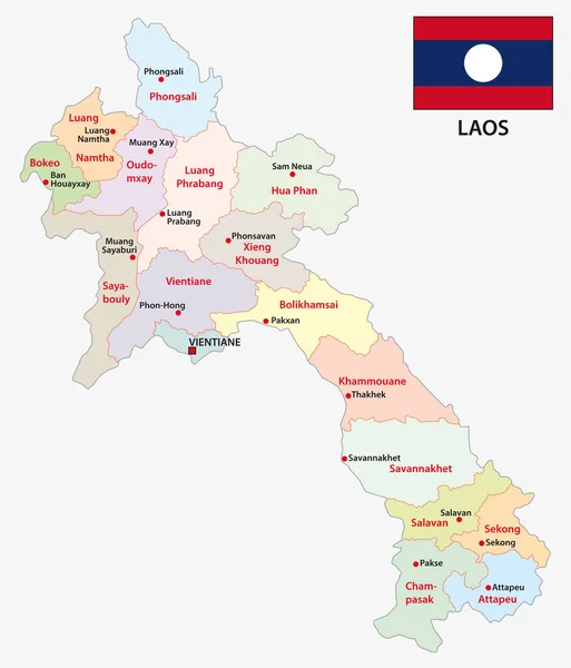 Laos Mapa Vectorial Administrativo Político Con Bandera — Archivo Imágenes Vectoriales