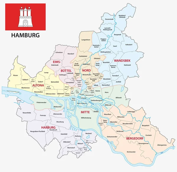 Hamburg Administracyjnych Politycznych Wektor Mapę Flagą — Wektor stockowy