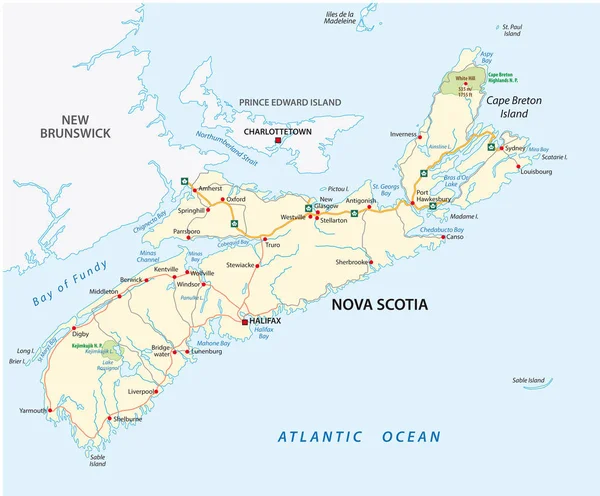 Nova Scotia Road Vector Map Canada — Stock Vector