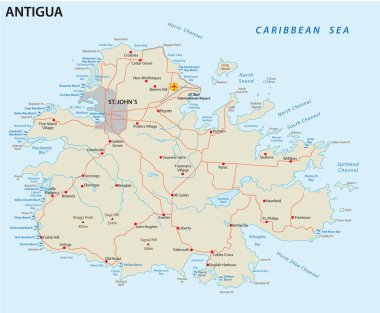 Antigua yol ve plaj vektör harita