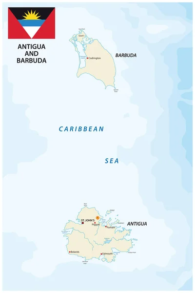 Mapa Vectorial Antiguo Barbuda Con Bandera — Archivo Imágenes Vectoriales
