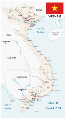Vietnam Sosyalist Cumhuriyeti yol vektör harita bayrak ile