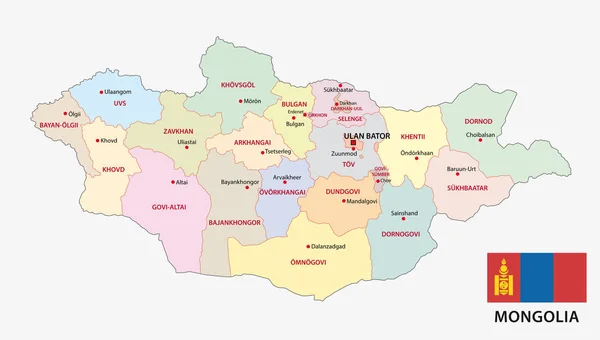 Mapa Vetorial Administrativo Político Mongólia Com Bandeira —  Vetores de Stock