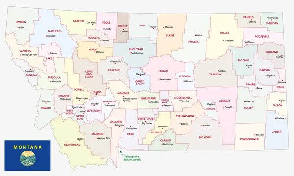 Монтана Адміністративна Політична Векторна Карта Прапором — стоковий вектор