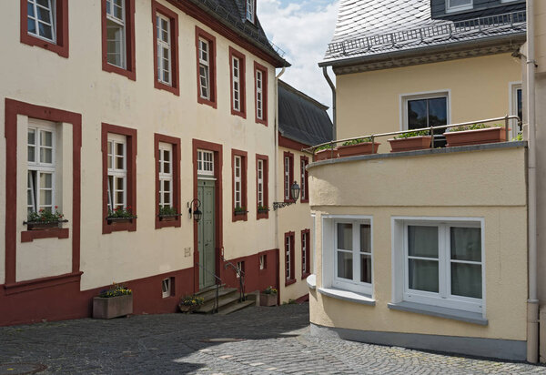 Small street in the old town of Weilburg on the Lahn, Hesse, Germany