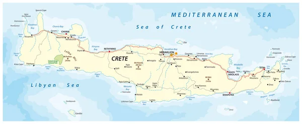 Mappa Stradale Vettoriale Dell Isola Greca Mediterranea Creta — Vettoriale Stock