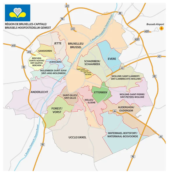 ブリュッセルの道 フラグの管理上および政治ベクトル マップ — ストックベクタ