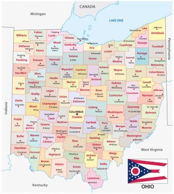Ohio idari ve siyasi vektör harita bayrak ile