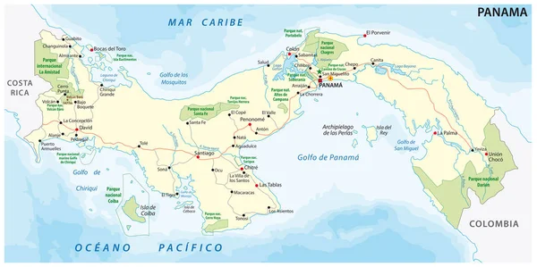 Δημοκρατία Του Παναμά Δρόμο Και Εθνικό Πάρκο Διανυσματικό Χάρτη — Διανυσματικό Αρχείο