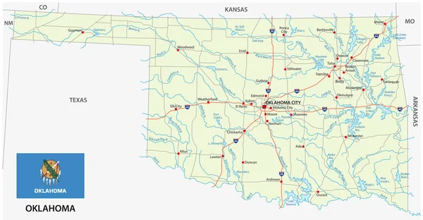 Oklahoma Road Vector Map Flag - Stok Vektor