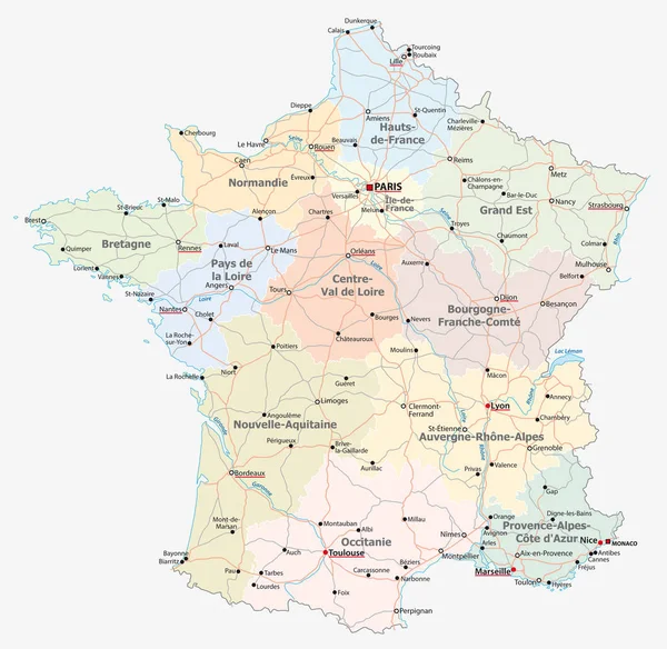 Frankreich Road Administrative Und Politische Vektorkarte — Stockvektor