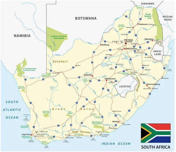 África Sul Mapa Vetorial Estrada Com Bandeira — Vetor de Stock