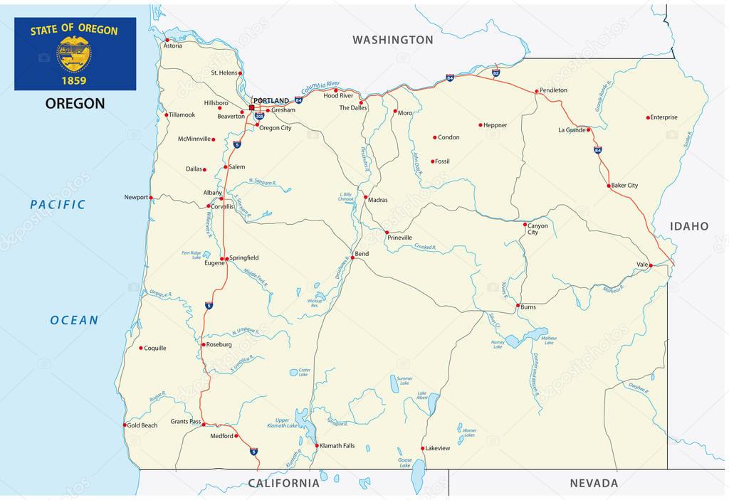 oregon road vector map with flag