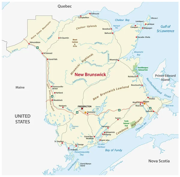 Mappa Stradale Della Provincia Atlantica Del Canada Nuovo Brunswick — Vettoriale Stock