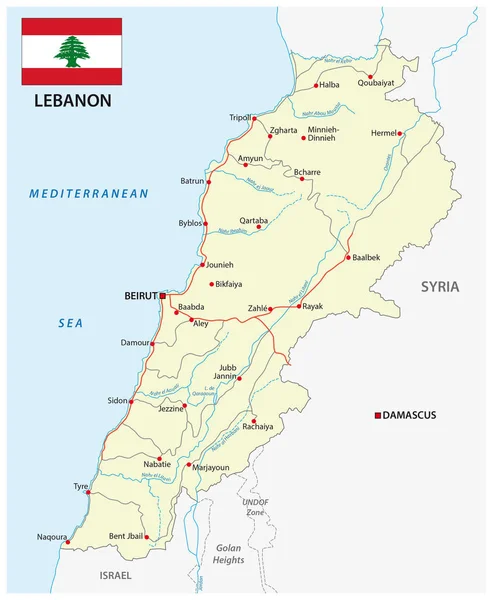 Mapa Vetorial Das Estradas República Libanesa — Vetor de Stock