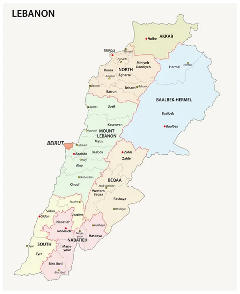 Mapa Vectorial Político Administrativo Detallado Líbano — Archivo Imágenes Vectoriales