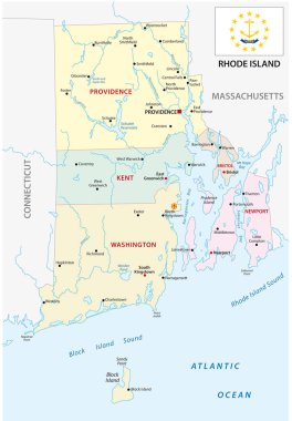 Rhode Island yönetim vektör harita bayrak ile