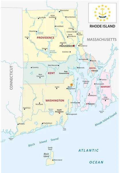 Rhode Island Administrative Vektorkarte Mit Flagge — Stockvektor