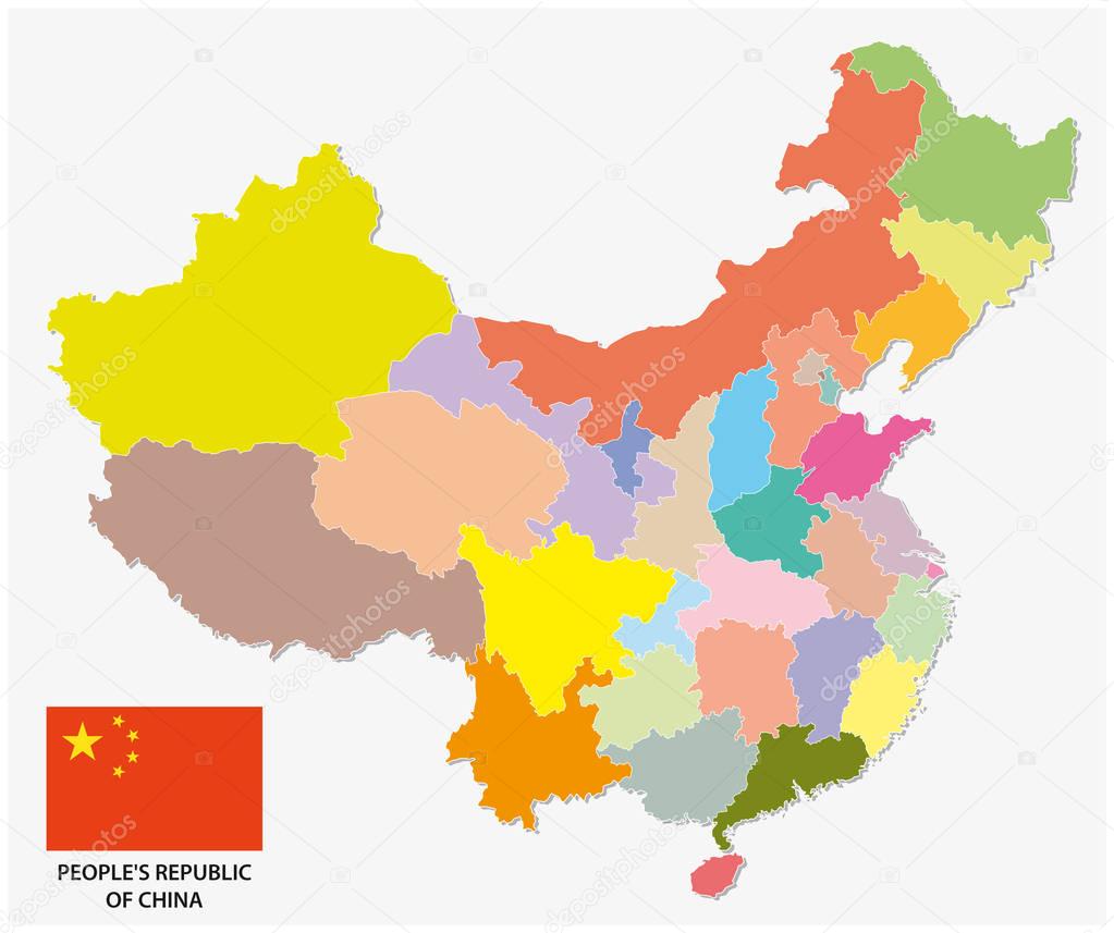 colorful administrative and political vector map of china with flag