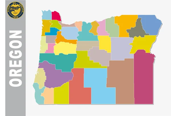 私たちの連邦政府の色の管理上および政治ベクトル マップ シール オレゴンの状態 — ストックベクタ