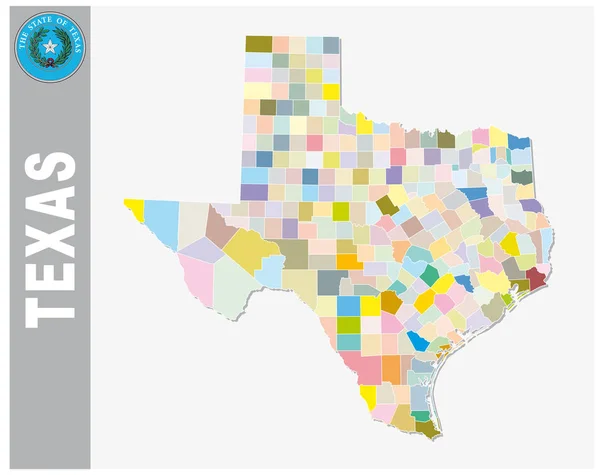 Colorido Mapa Vetorial Administrativo Político Dos Eua Estado Federal Texas — Vetor de Stock