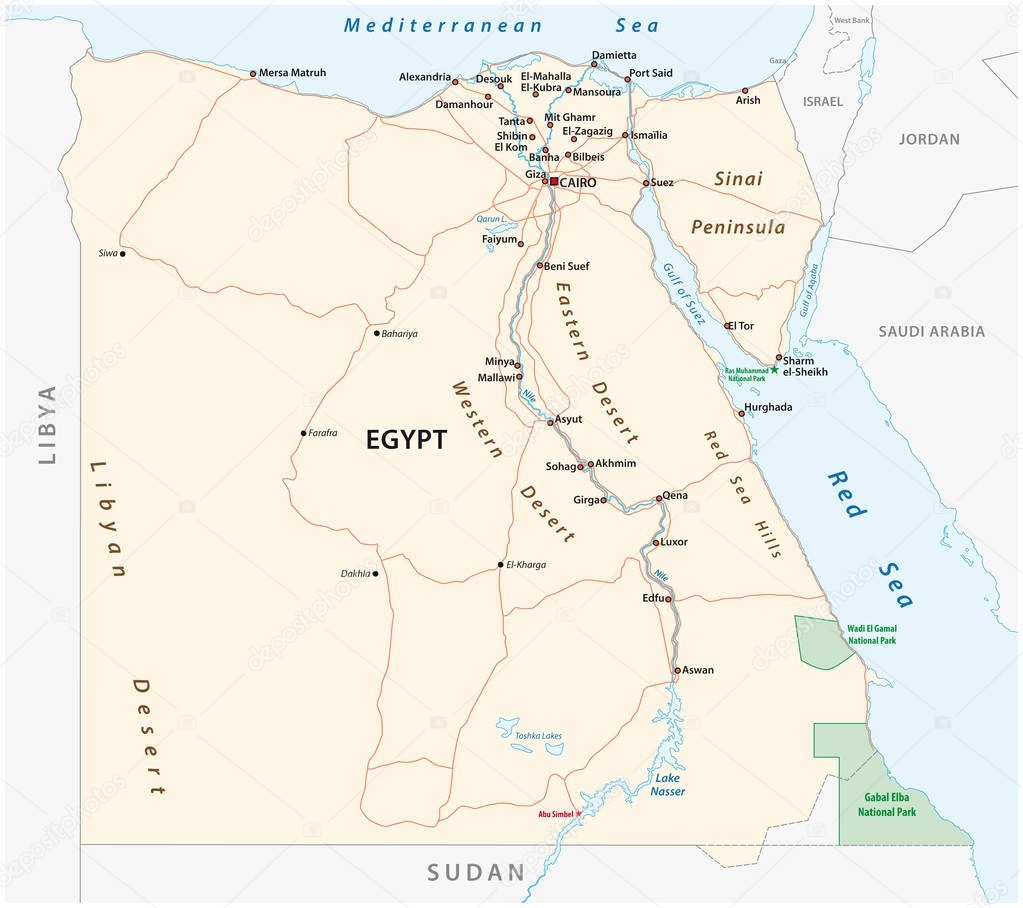 Roads vector map of the Arab Republic of Egypt