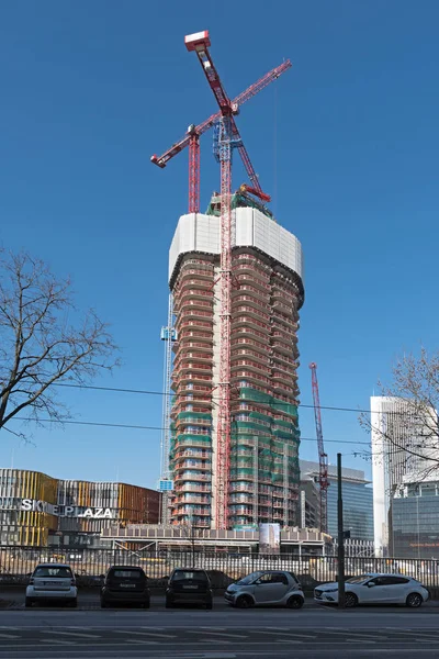 德国法兰克福 2018年2月14日 在法兰克福的摩天大楼建筑地盘主要在展览场地 — 图库照片
