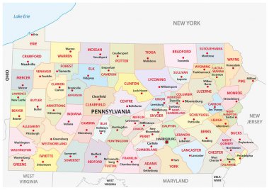 Pennsylvania idari ve siyasi vektör harita