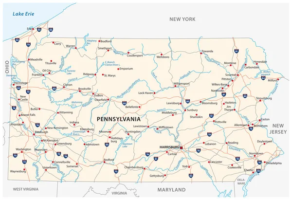 Pennsylvania Road Vector Hartă — Vector de stoc