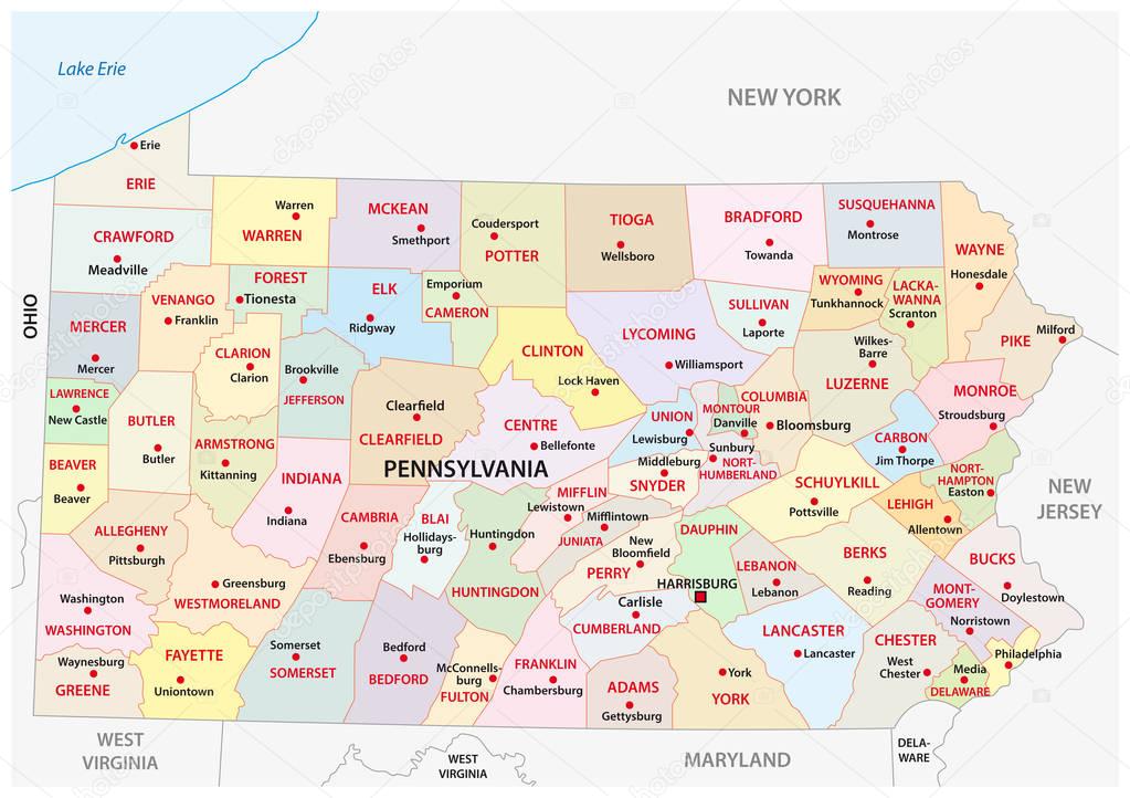 Pennsylvania administrative and political vector map