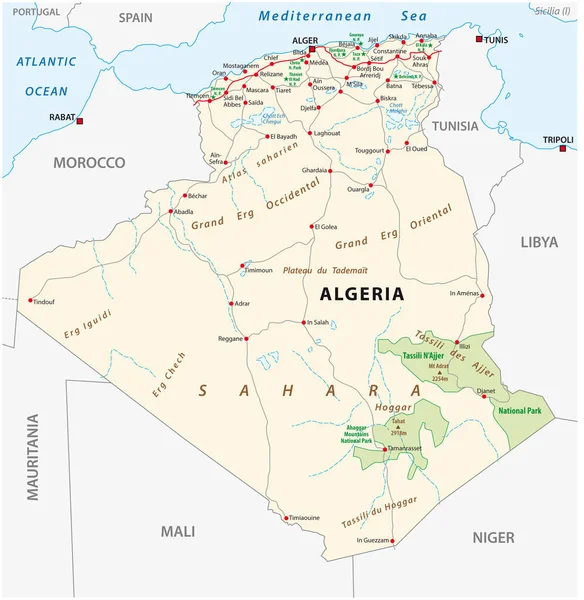 Cezayir Yol Milli Parkı Vektör Harita — Stok Vektör