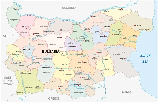 Bulgaria Mapa Vectorial Con Las Principales Ciudades Ríos — Archivo Imágenes Vectoriales