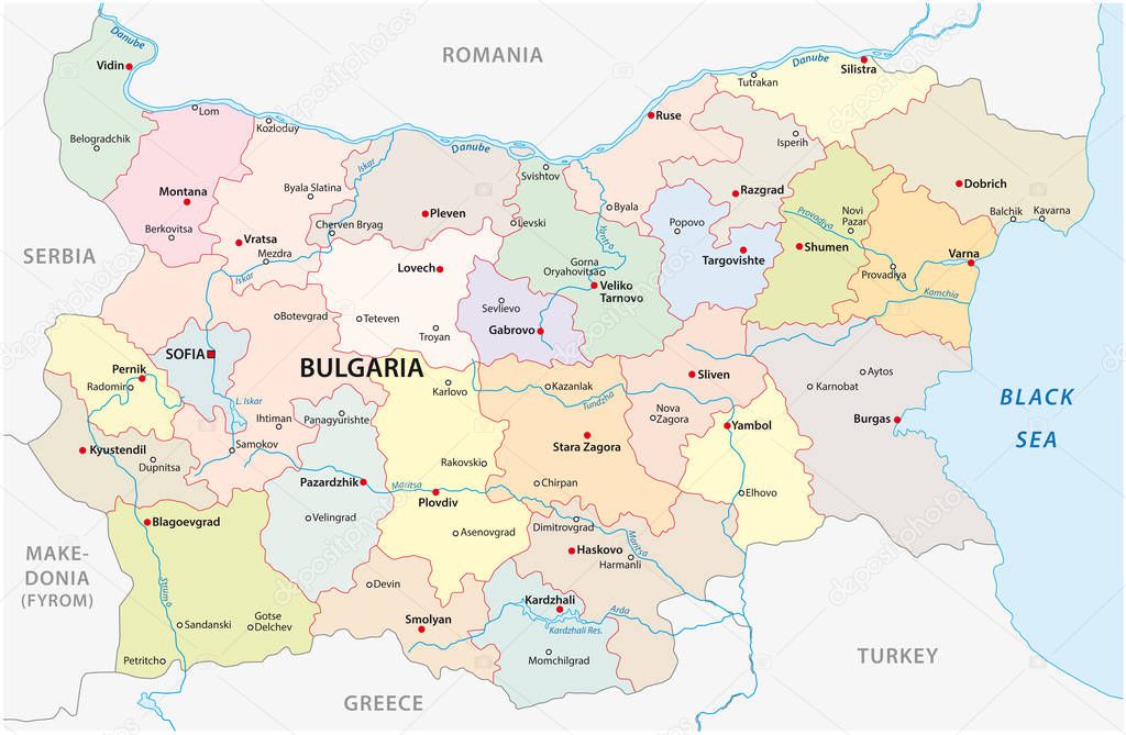 Bulgaria vector map with major cities and rivers