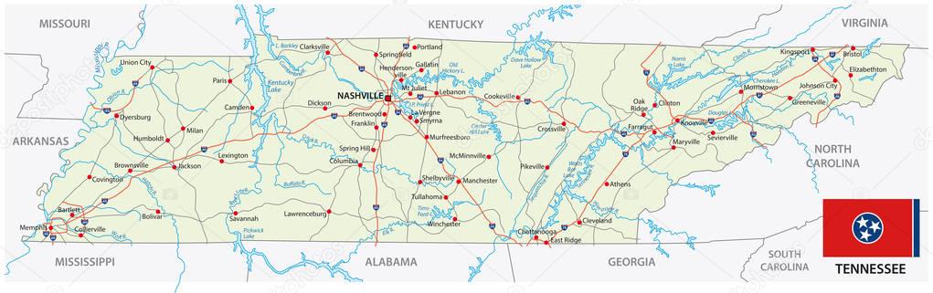 tennessee road vector map with flag