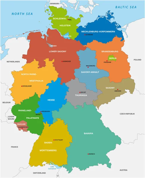 Mapa Administrativo República Federal Alemania Inglés — Archivo Imágenes Vectoriales