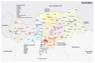 Administrative and political map of the Italian province of South Tyrol in German language  clipart