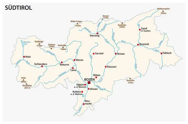 Egyszerű Térkép Olasz Tartomány Dél Tirol Német Nyelven — Stock Vector