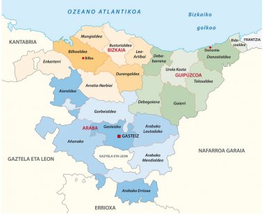 Bask ülke idari ve siyasi vektör harita Bask dili