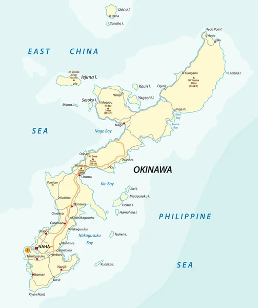 Detailed Vector Road Map Japanese Island Okinawa Japan — Stock Vector