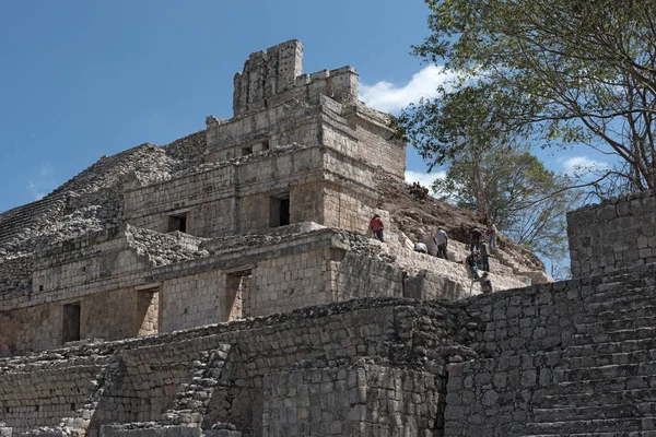 Edzna México Março 2018 Escavação Restauração Acrópole Edzna Campeche México — Fotografia de Stock