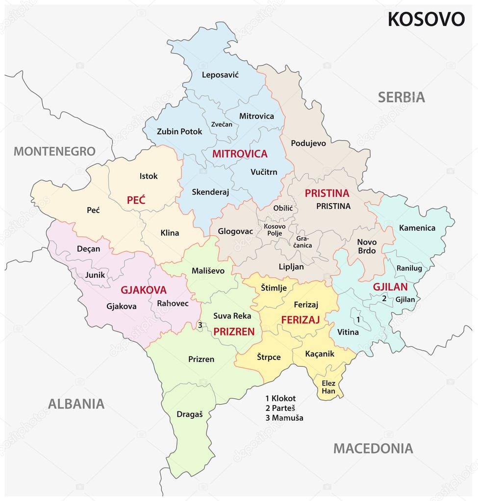 kosovo administrative and political vector map