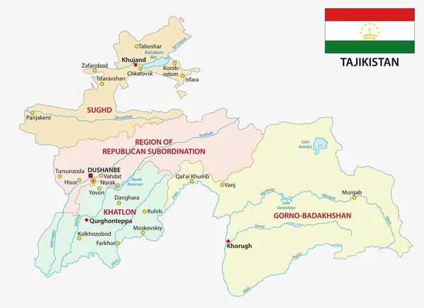 Tayikistán Mapa Vectorial Administrativo Político Con Bandera — Archivo Imágenes Vectoriales