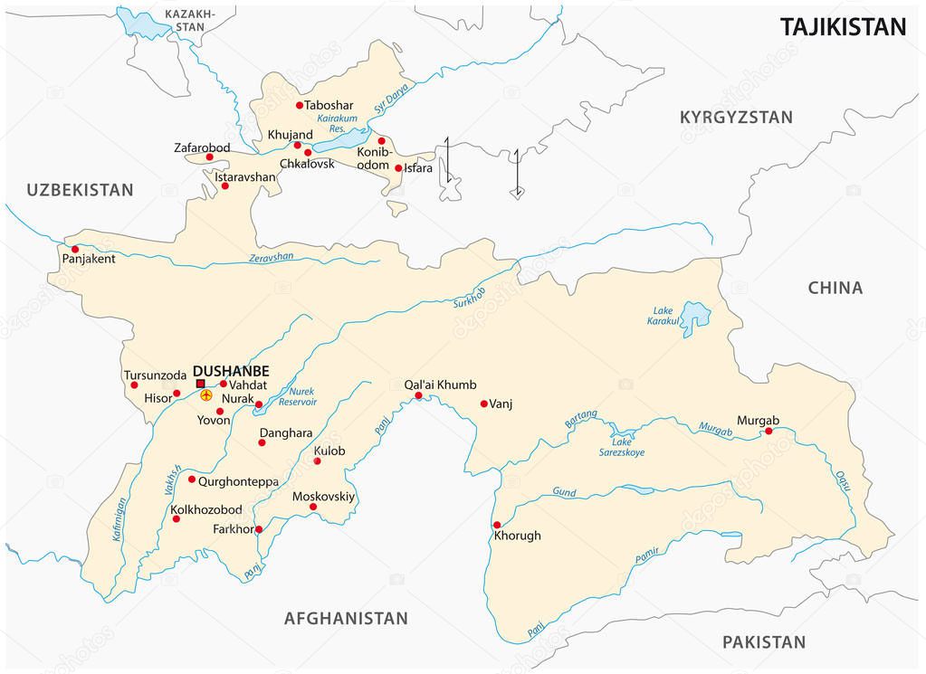the Republic of Tajikistan vector map