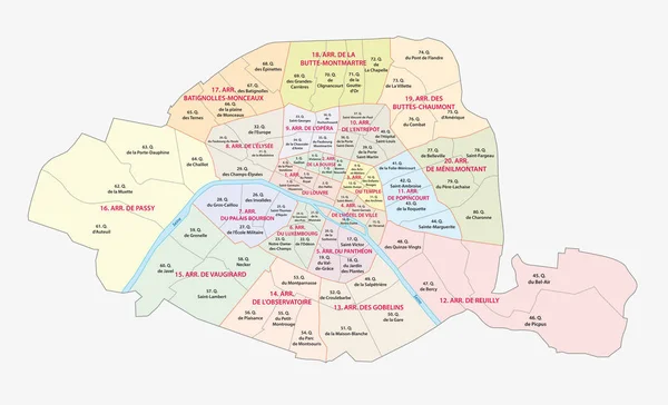 Paris Mappa Vettoriale Amministrativa Politica — Vettoriale Stock