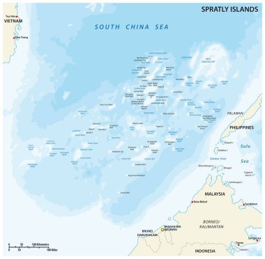 Malezya, Filipinler, Tayvan, Vietnam, Çin ve Brunei tartışmalı Spratly Adaları Güney Çin Denizi, Halk Cumhuriyeti haritası