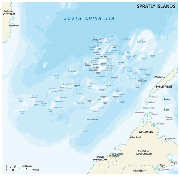 Mapa Malasia Filipinas Taiwán Vietnam República Popular China Brunéi Controvertidas — Archivo Imágenes Vectoriales