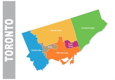colorful toronto administrative and political vector map