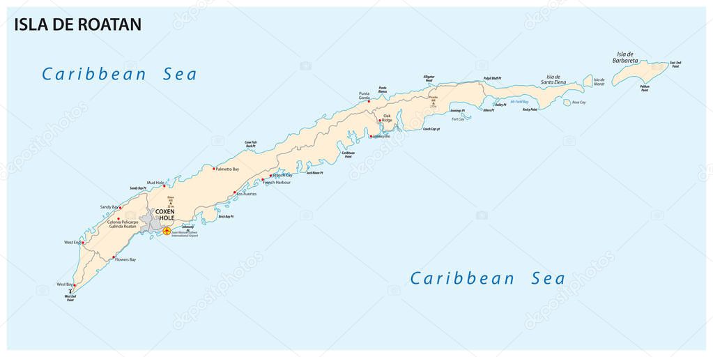 roatan island road vector map, honduras